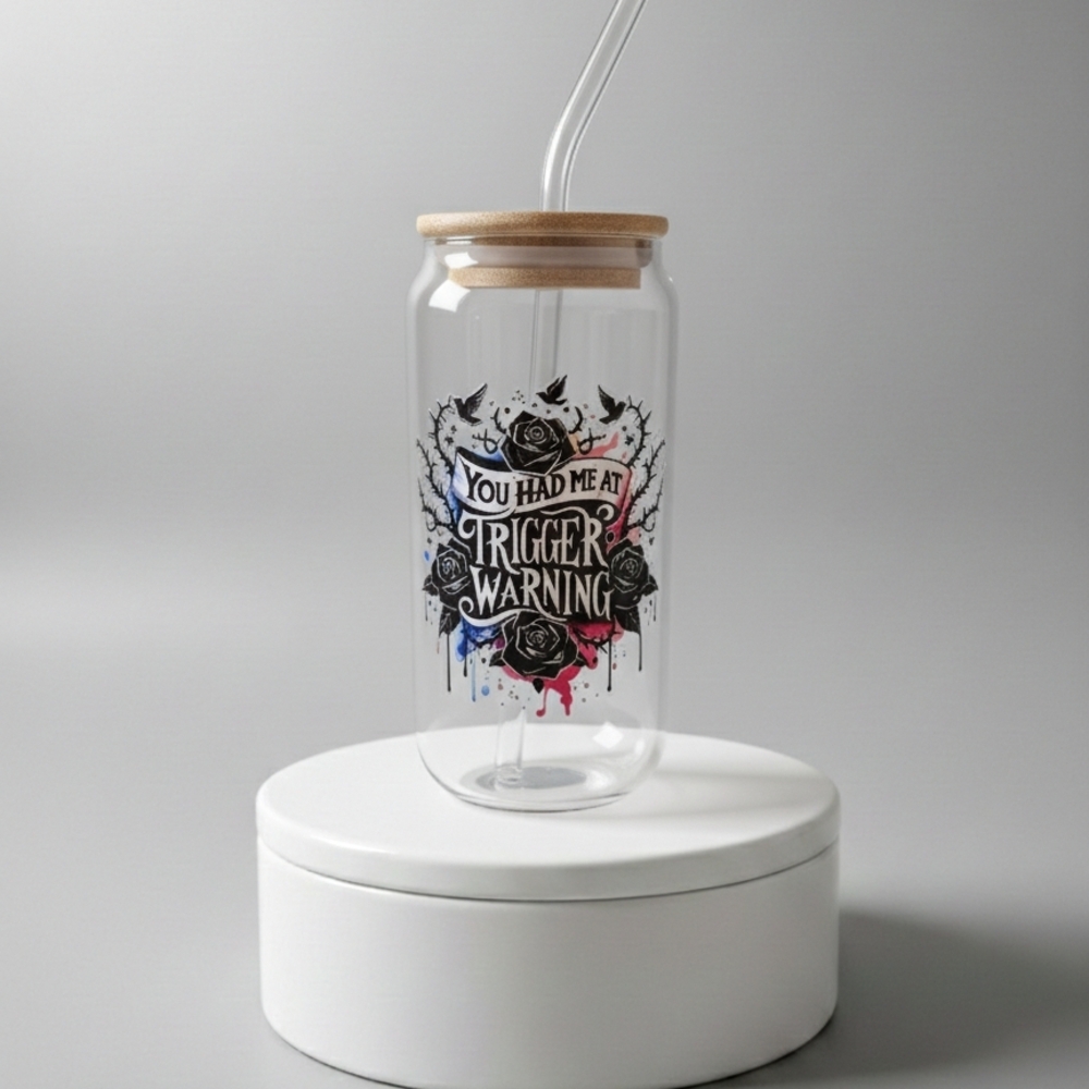NEW Trigger Warning 16 Oz Glass Tumbler